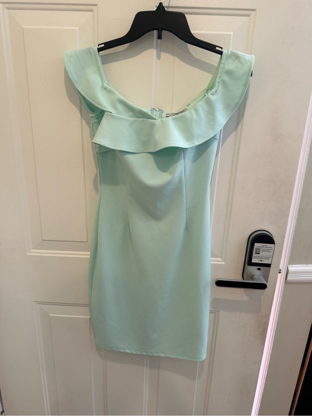 Guess Mint Green Off-Shoulder Ruffle Mini Dress